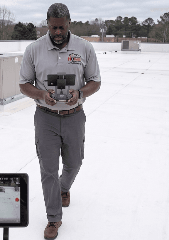 High-resolution aerial drone operator remote controller with telemetry screen